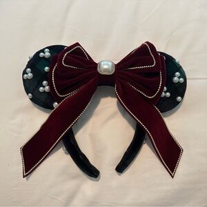 Blue/Green Plaid Ears with Maroon Bow